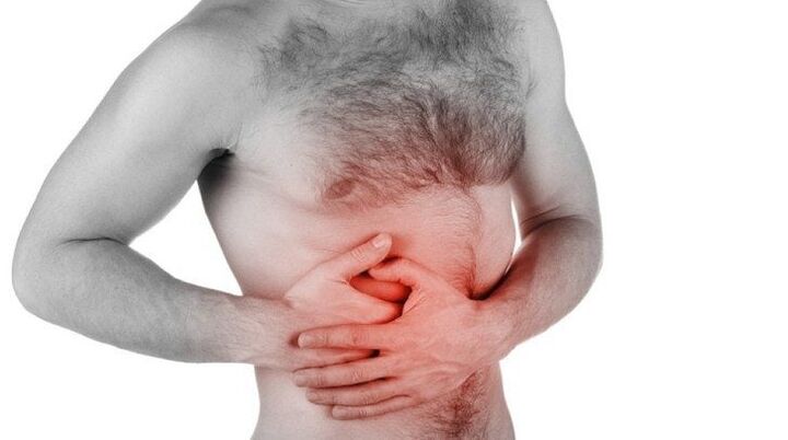 Pain in the internal organs, radiating to the lower back